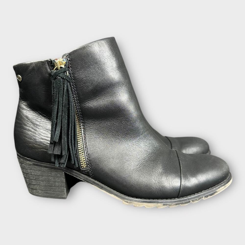 Pikolino Womens size 40 9 9.5 Andorra Black Leather Tassel Ankle Boots Side Zip